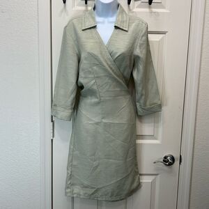 Selene Sport dress 90s wrap style pale moss green size large 3/4 sleeves midi
